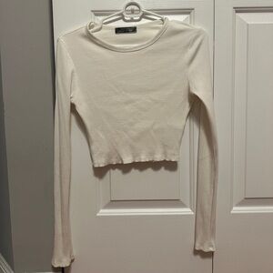 Blue Blush Off White Ribbed Long Sleeve Shirt